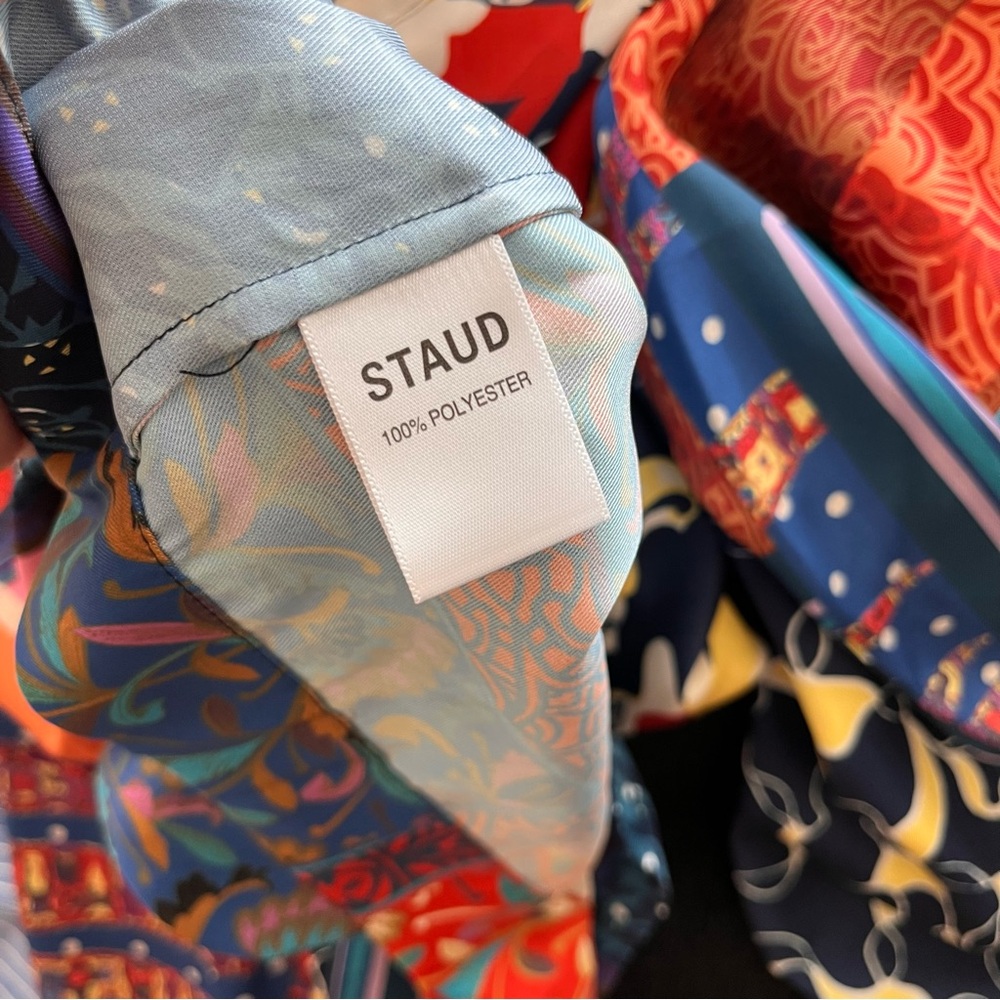 STAUD Martha Patchwork Satin Tunic Blouse L Colorblock Boho Top - Picture 12 of 13